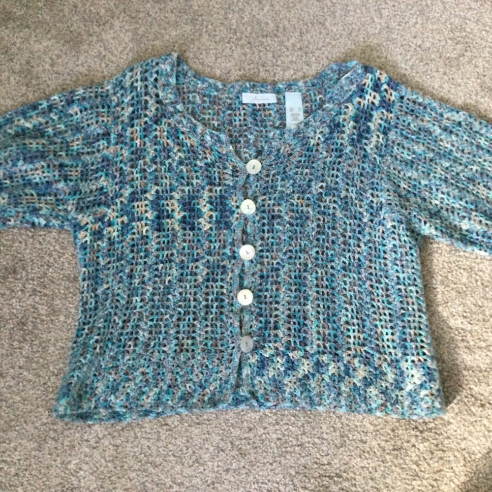 Women's NWOT  JH Collectibles short sleeved sweater coverlet 5 MOP buttons XL